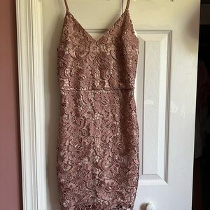 Express Lace Mini Dress - rose gold